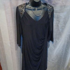 Jolibel Women’s formal dress, black, Size 10, ruching in front, rhinestones
